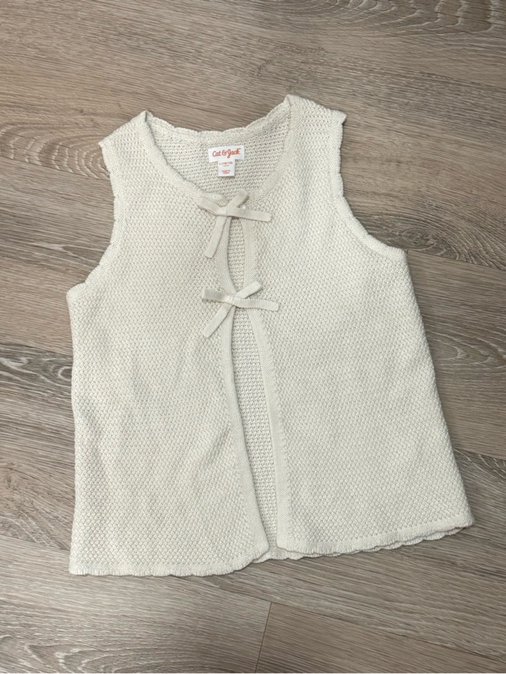 Cat & Jack Cream Knit Tie-Front Sleeveless Vest